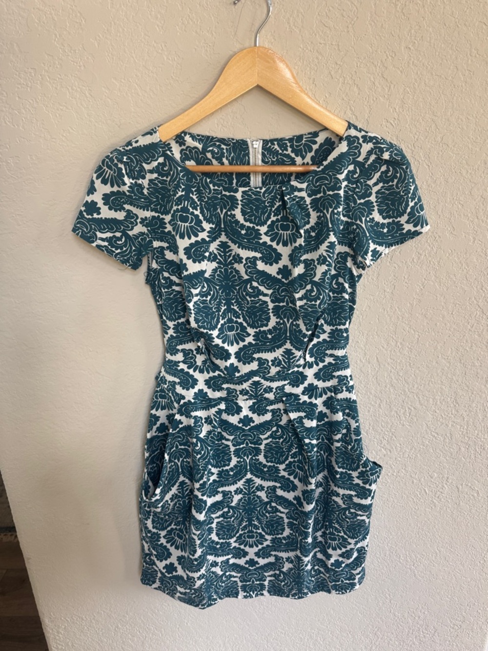 Teal and White Floral Short Sleeve Dress